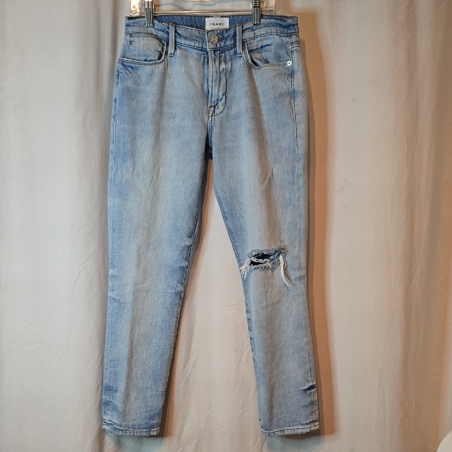 Frame Denim Light Blue Distressed Cropped Jeans